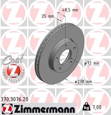 Bremžu diski ZIMMERMANN 370.3076.20 1