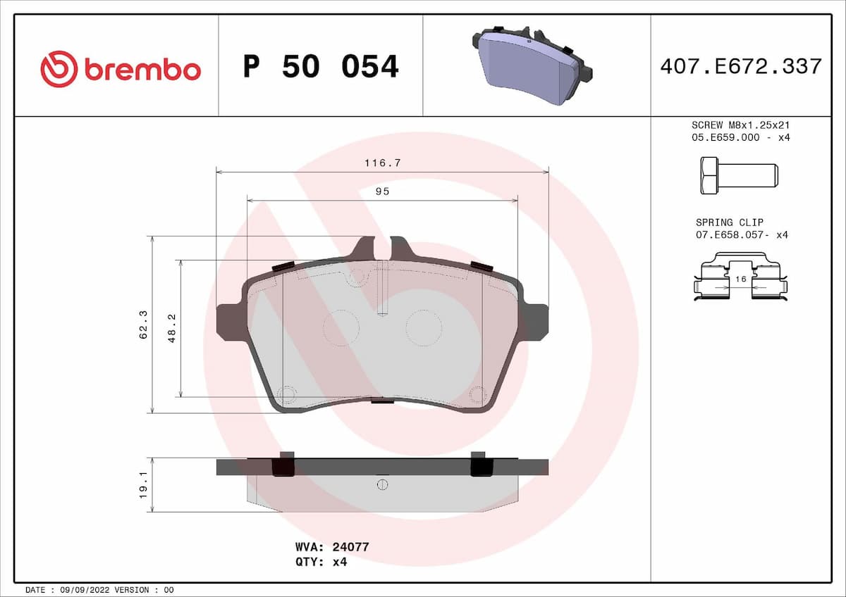 Bremžu uzliku kompl., Disku bremzes BREMBO P 50 054 1