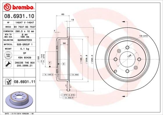 Bremžu diski BREMBO 08.6931.11 1