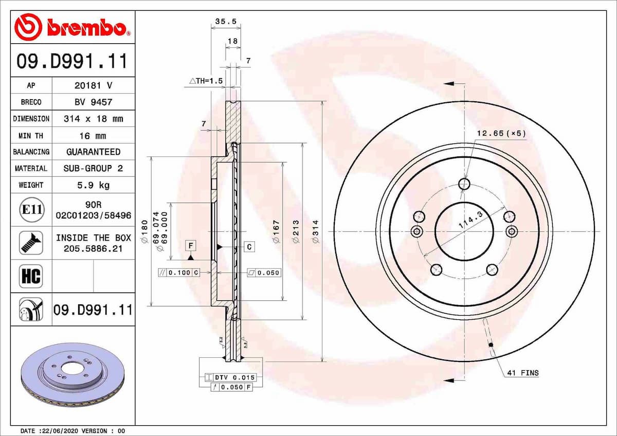 Bremžu diski BREMBO 09.D991.11 1