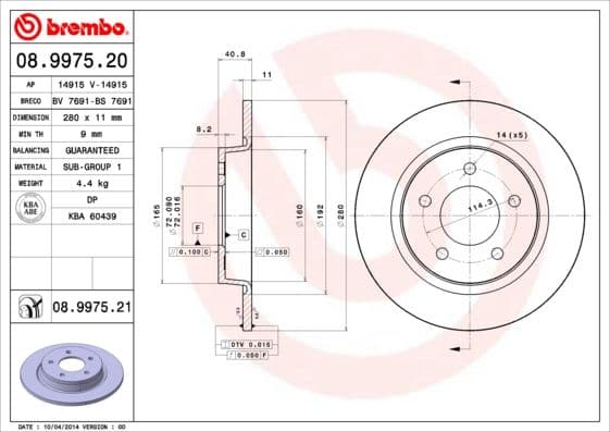 Bremžu diski BREMBO 08.9975.21 1