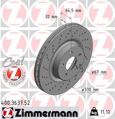 Bremžu diski ZIMMERMANN 400.3637.52 1