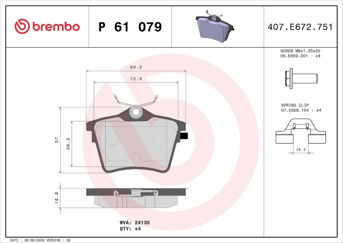 Bremžu uzliku kompl., Disku bremzes BREMBO P 61 079 1