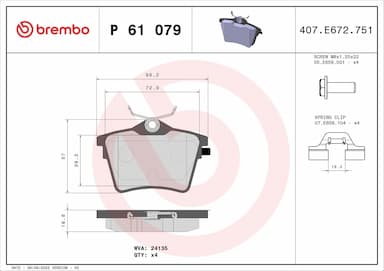 Bremžu uzliku kompl., Disku bremzes BREMBO P 61 079 1