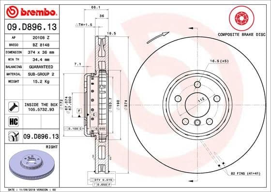 Bremžu diski BREMBO 09.D896.13 1