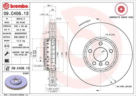 Bremžu diski BREMBO 09.C406.13 1