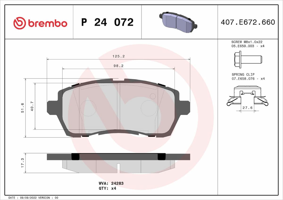 Bremžu uzliku kompl., Disku bremzes BREMBO P 24 072 1