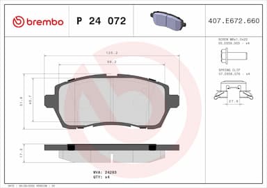 Bremžu uzliku kompl., Disku bremzes BREMBO P 24 072 1