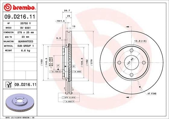 Bremžu diski BREMBO 09.D216.11 1