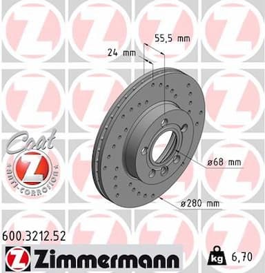 Bremžu diski ZIMMERMANN 600.3212.52 1