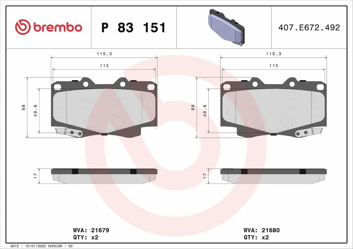 Bremžu uzliku kompl., Disku bremzes BREMBO P 83 151 1