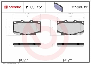 Bremžu uzliku kompl., Disku bremzes BREMBO P 83 151 1