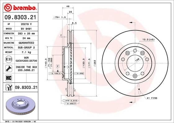 Bremžu diski BREMBO 09.8303.21 1