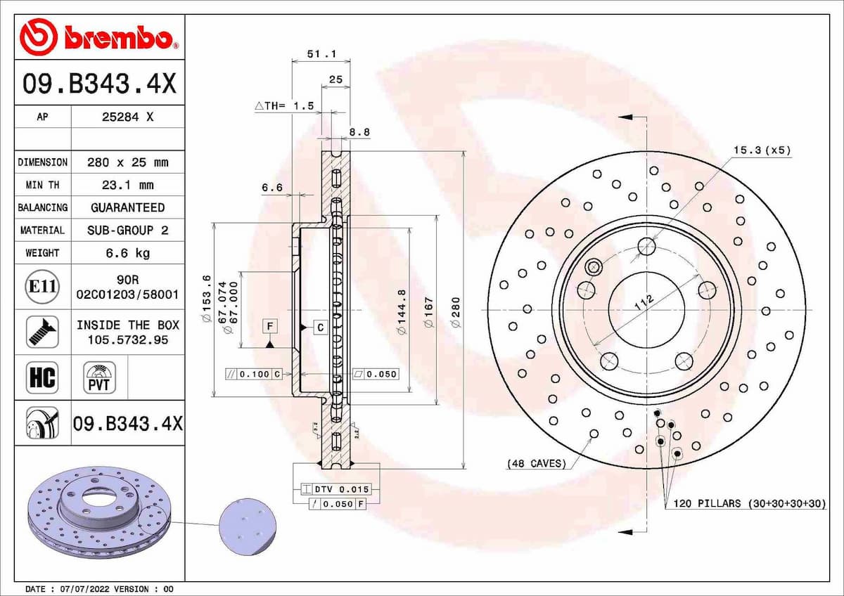 Bremžu diski BREMBO 09.B343.4X 1