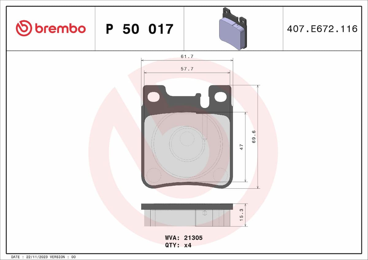 Bremžu uzliku kompl., Disku bremzes BREMBO P 50 017 1