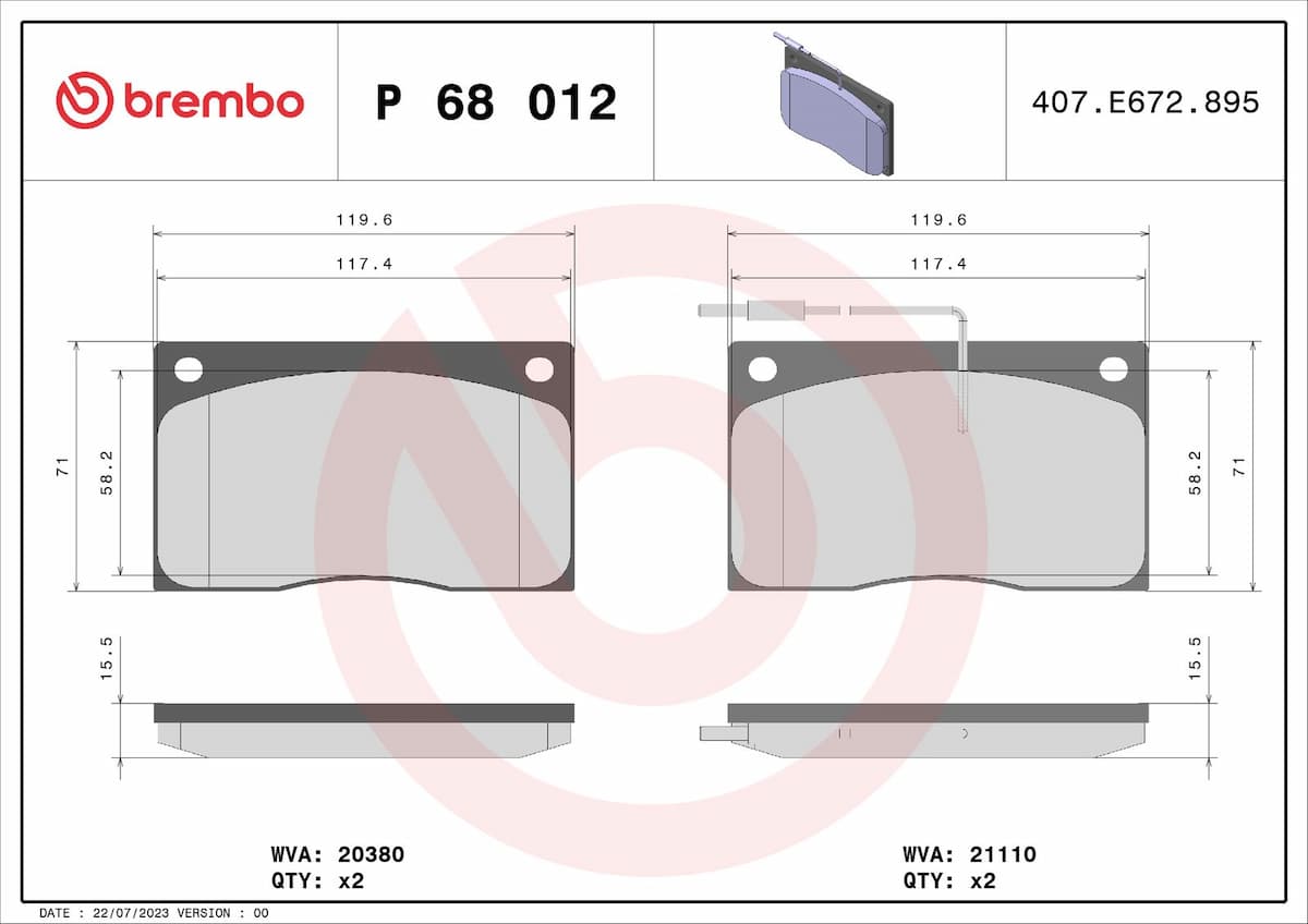 Bremžu uzliku kompl., Disku bremzes BREMBO P 68 012 1