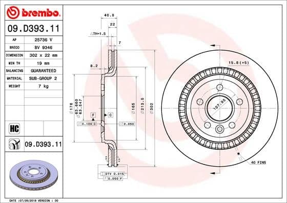 Bremžu diski BREMBO 09.D393.11 1