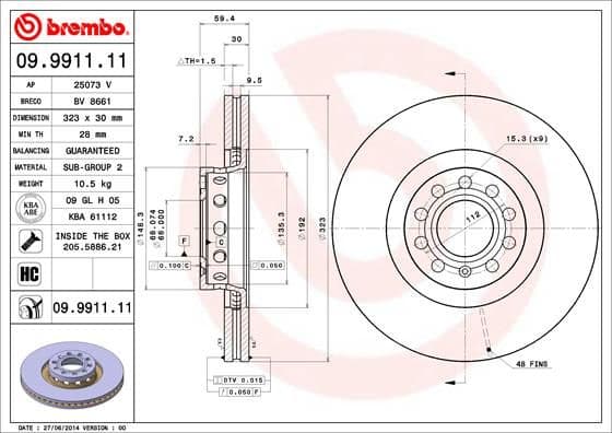 Bremžu diski BREMBO 09.9911.11 1