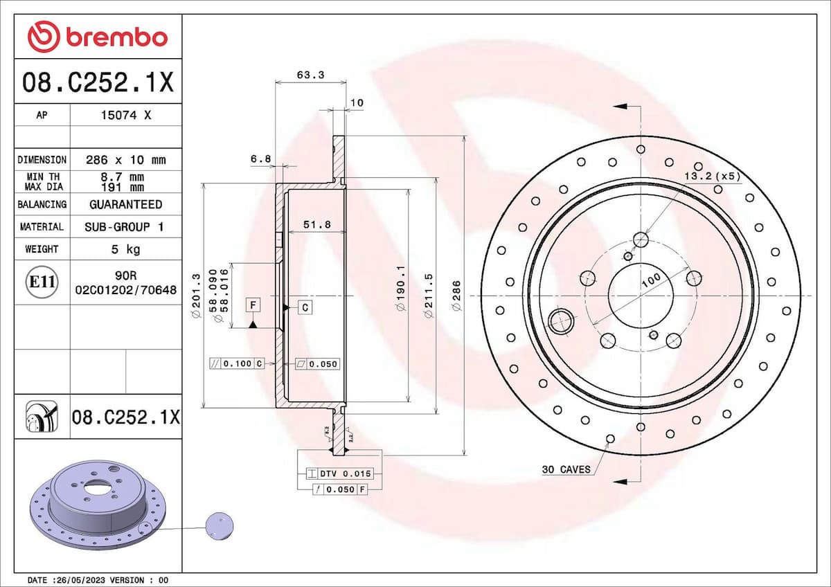 Bremžu diski BREMBO 08.C252.1X 1