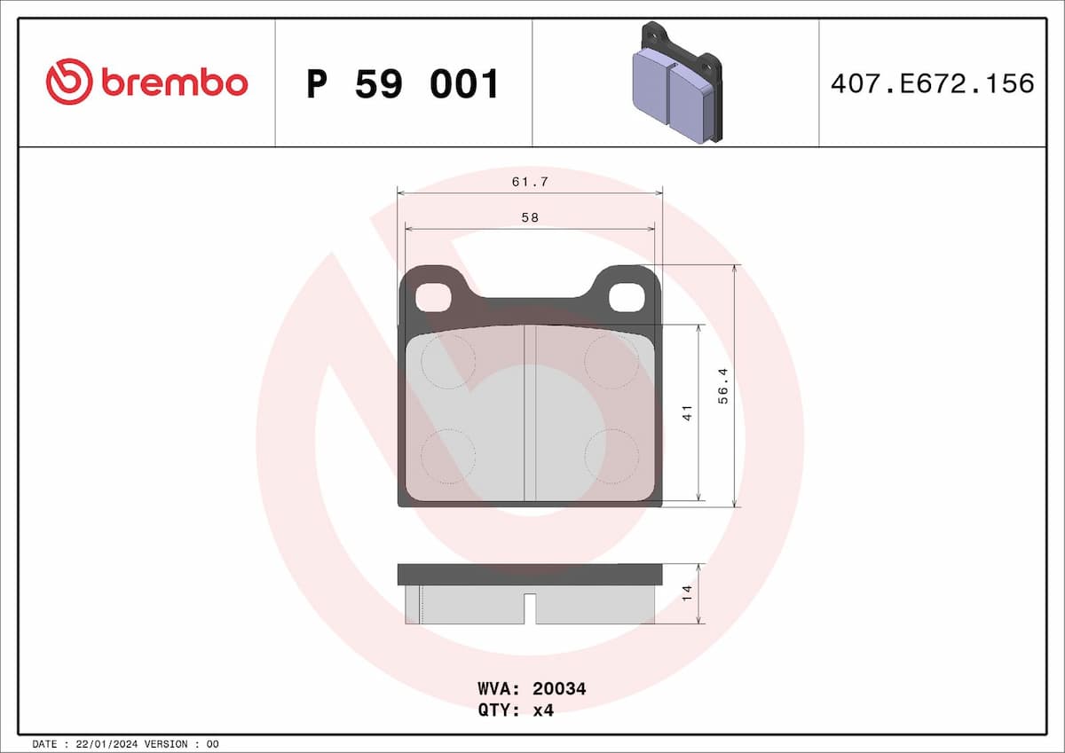 Bremžu uzliku kompl., Disku bremzes BREMBO P 59 001 1