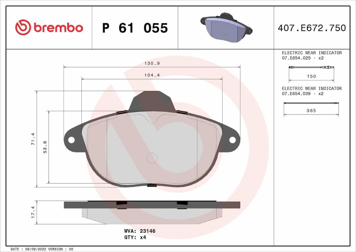 Bremžu uzliku kompl., Disku bremzes BREMBO P 61 055 1