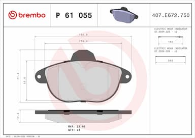 Bremžu uzliku kompl., Disku bremzes BREMBO P 61 055 1