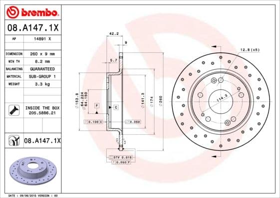 Bremžu diski BREMBO 08.A147.1X 1