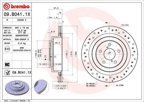 Bremžu diski BREMBO 09.B041.1X 1