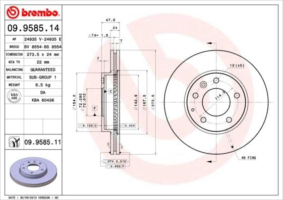 Bremžu diski BREMBO 09.9585.11 1