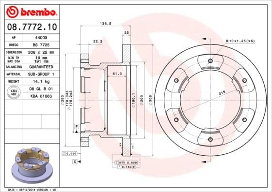 Bremžu diski BREMBO 08.7772.10 1