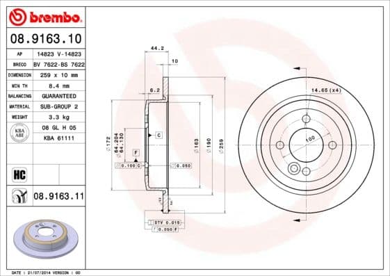 Bremžu diski BREMBO 08.9163.11 1