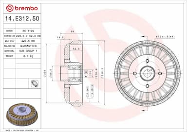 Bremžu trumulis BREMBO 14.E312.50 1