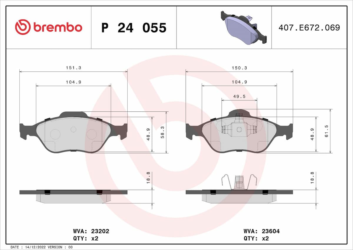 Bremžu uzliku kompl., Disku bremzes BREMBO P 24 055 1