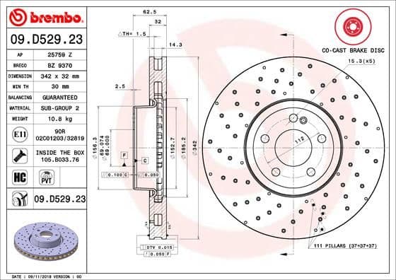 Bremžu diski BREMBO 09.D529.23 1