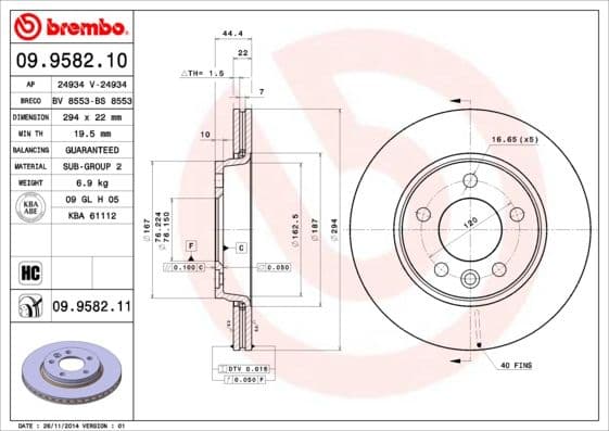 Bremžu diski BREMBO 09.9582.11 1