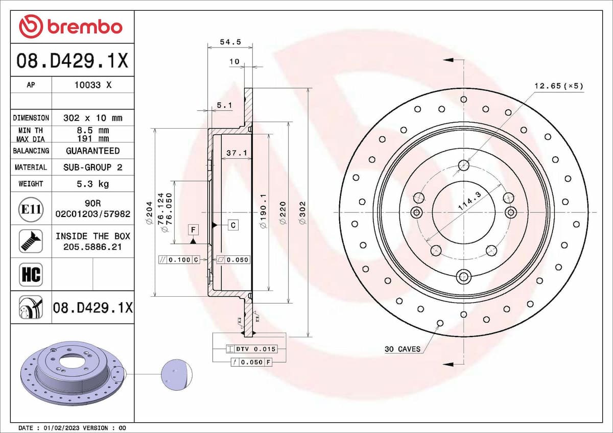 Bremžu diski BREMBO 08.D429.1X 1