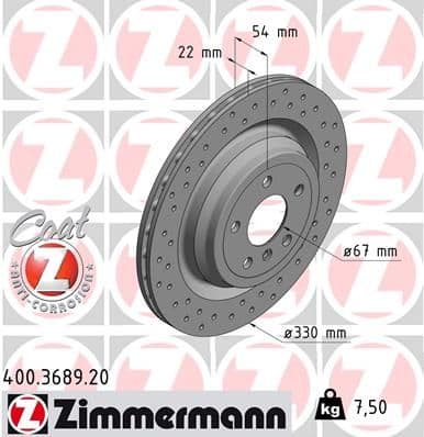 Bremžu diski ZIMMERMANN 400.3689.20 1