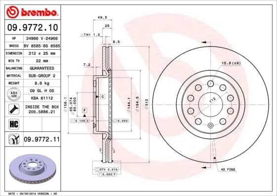 Bremžu diski BREMBO 09.9772.11 1