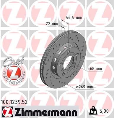 Bremžu diski ZIMMERMANN 100.1239.52 1