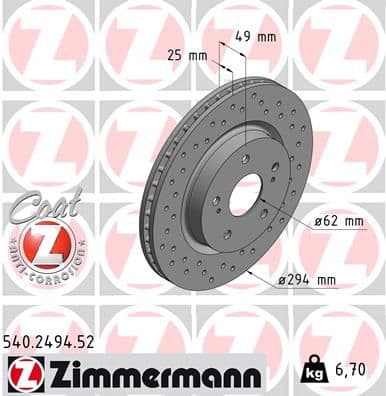 Bremžu diski ZIMMERMANN 540.2494.52 1