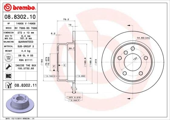 Bremžu diski BREMBO 08.8302.11 1