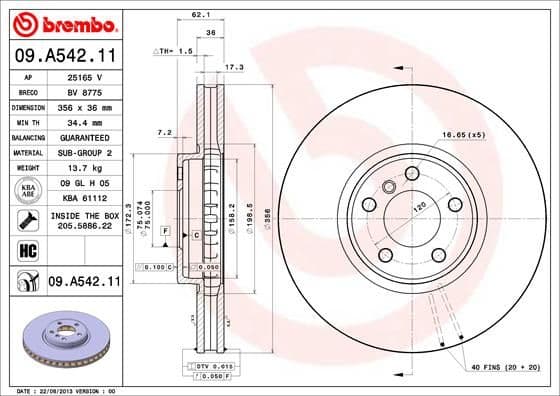 Bremžu diski BREMBO 09.A542.11 1