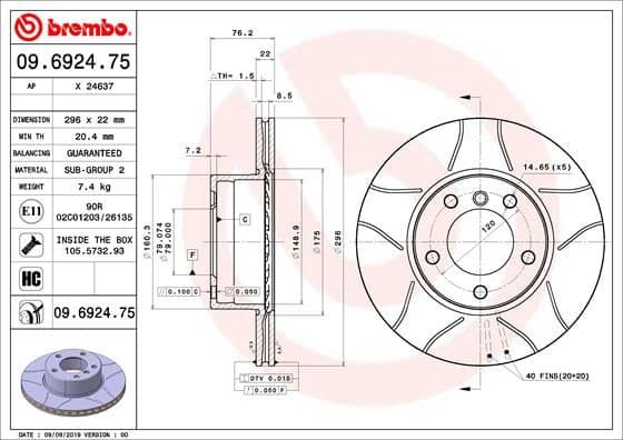 Bremžu diski BREMBO 09.6924.75 1