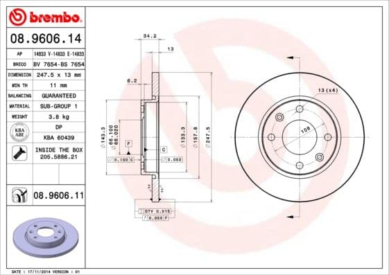 Bremžu diski BREMBO 08.9606.11 1