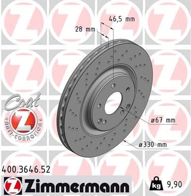 Bremžu diski ZIMMERMANN 400.3646.52 1