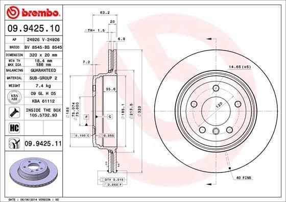 Bremžu diski BREMBO 09.9425.11 1