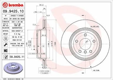 Bremžu diski BREMBO 09.9425.11 1