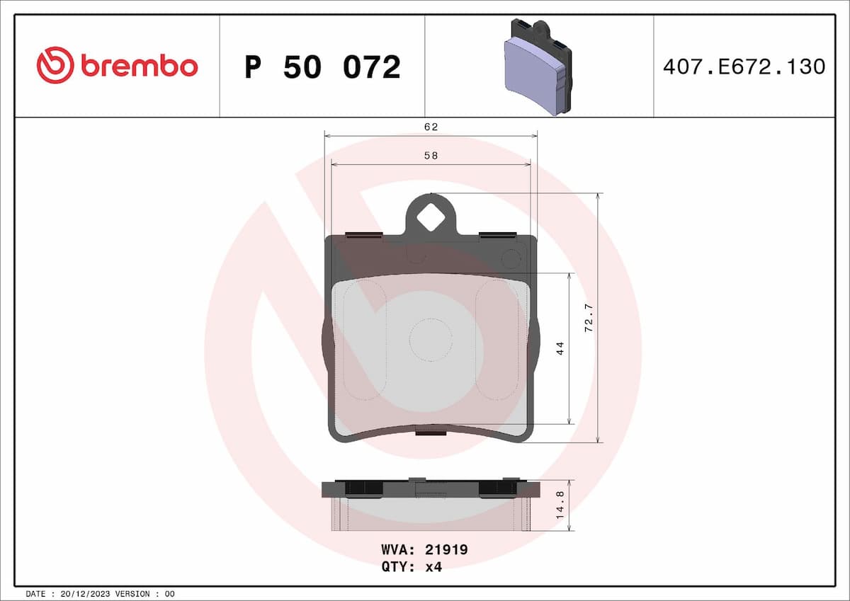 Bremžu uzliku kompl., Disku bremzes BREMBO P 50 072 1