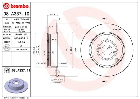 Bremžu diski BREMBO 08.A337.11 1