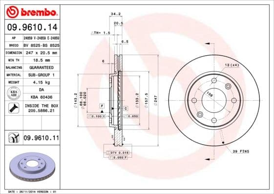 Bremžu diski BREMBO 09.9610.11 1